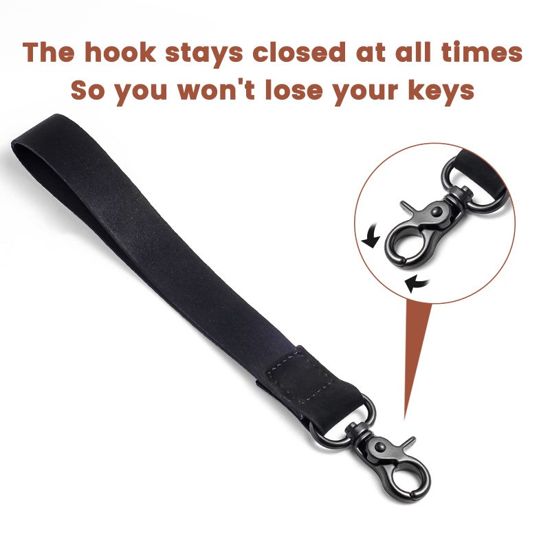 XCHIN Hand Wrist Lanyard Key Chain Holder, Black Wristlet Strap for Key for Women & Men, Short Keychain Lanyard for Car Key - Image 2