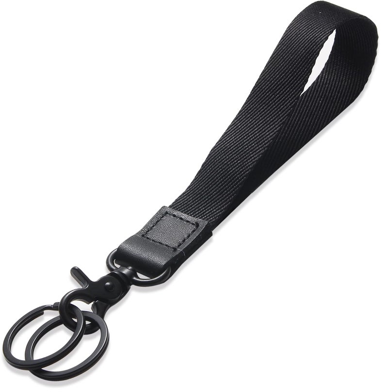 XCHIN Hand Wrist Lanyard Key Chain Holder, Black Wristlet Strap for Key for Women & Men, Short Keychain Lanyard for Car Key - Image 1