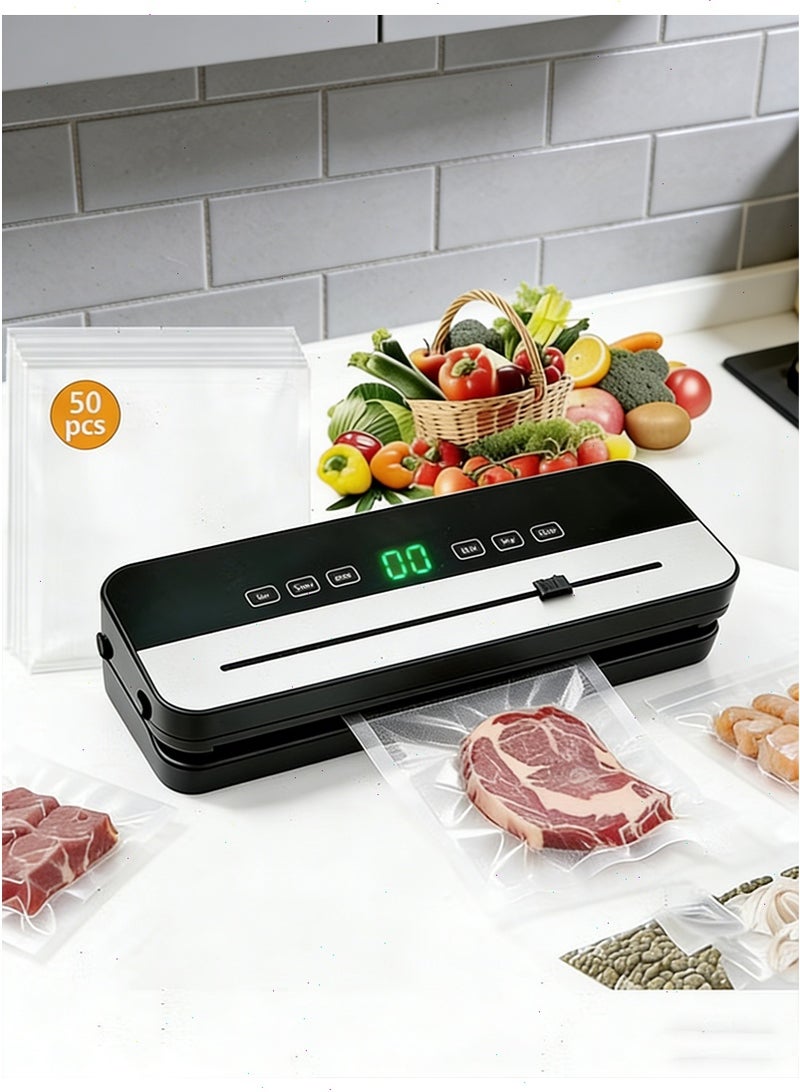 Yoawllty Vacuum Sealer, Automatic Sealing Food Saver Machine with 50Pcs Sealing Bags, Dry & Moist Sealing Modes, Built-in Cutter,for Food Fresh and Storage - Image 1