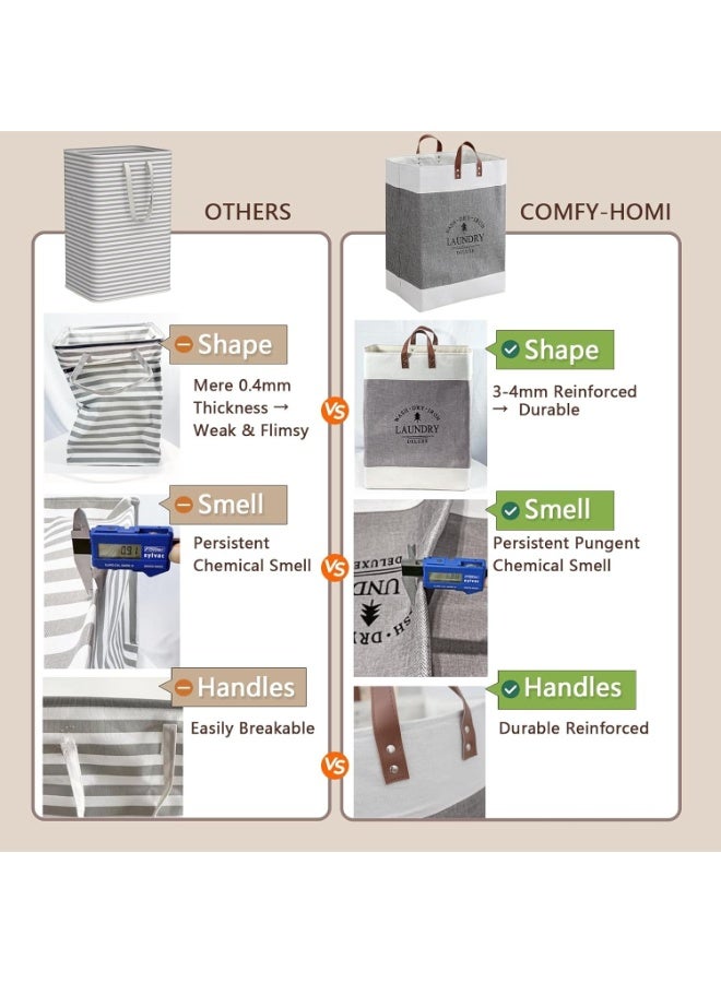 Happy Home 2-Pack 76L Collapsible Laundry Baskets & Hampers – Large Waterproof Clothes Baskets with Handles – Perfect for Bedroom, Bathroom, Dorm, Travel, Toy Storage, Organizing Dirty & Clean Laundry – Space-Saving Foldable Laundry System – White/Grey – 15.8x11.8x21.7 Inch (40.13x29.97x55.12 cm) - Image 2