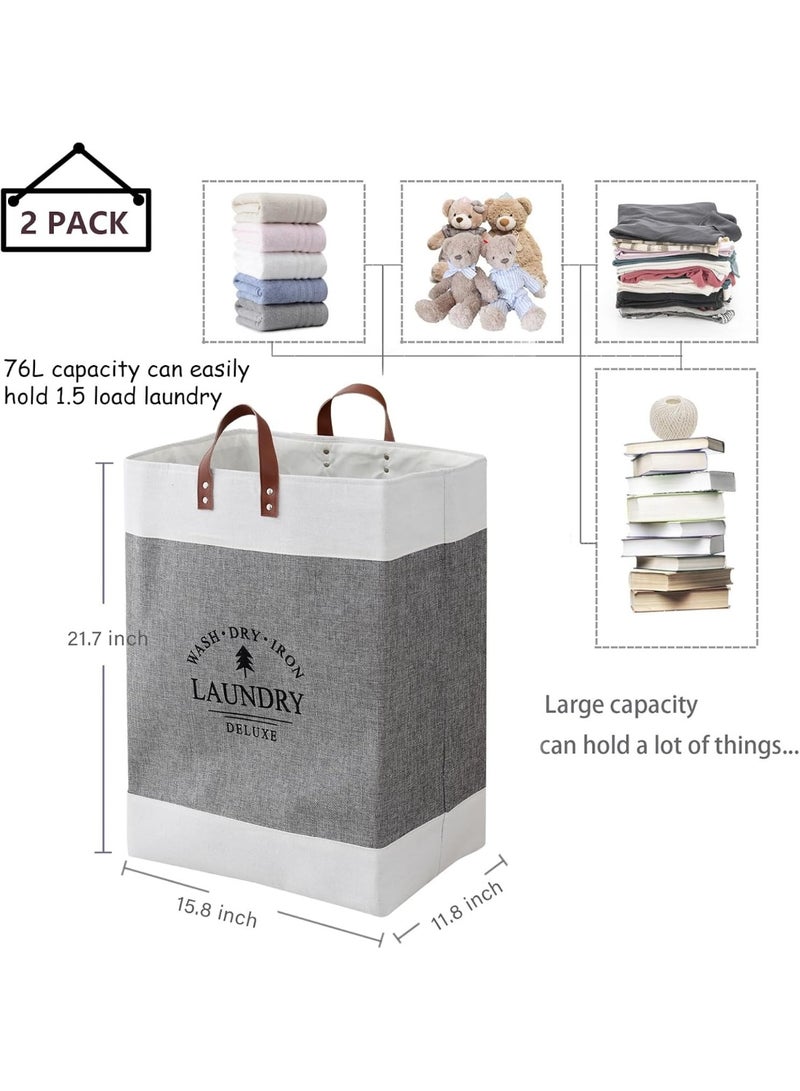 Happy Home 2-Pack 76L Collapsible Laundry Baskets & Hampers – Large Waterproof Clothes Baskets with Handles – Perfect for Bedroom, Bathroom, Dorm, Travel, Toy Storage, Organizing Dirty & Clean Laundry – Space-Saving Foldable Laundry System – White/Grey – 15.8x11.8x21.7 Inch (40.13x29.97x55.12 cm) - Image 3