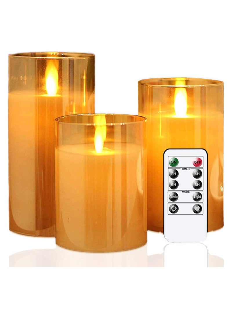 DELGREEN 3-Piece LED Flameless Candle Set Gold Flameless Candles with Remote Control Cycling Timer, 10cm, 12.5cm, 15cm,  - Image 1