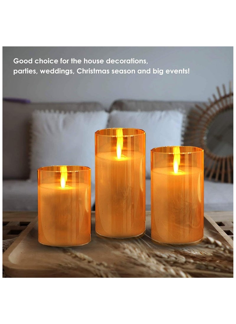 DELGREEN 3-Piece LED Flameless Candle Set Gold Flameless Candles with Remote Control Cycling Timer, 10cm, 12.5cm, 15cm,  - Image 3