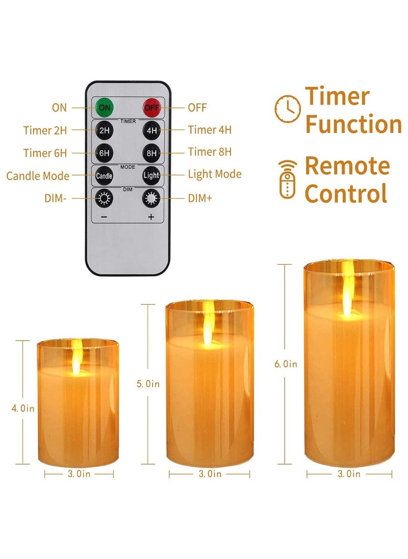 DELGREEN - 3-Piece LED Flameless Candle Set Gold Flameless Candles with Remote Control Cycling Timer, 10cm, 12.5cm, 15cm, - Image 1