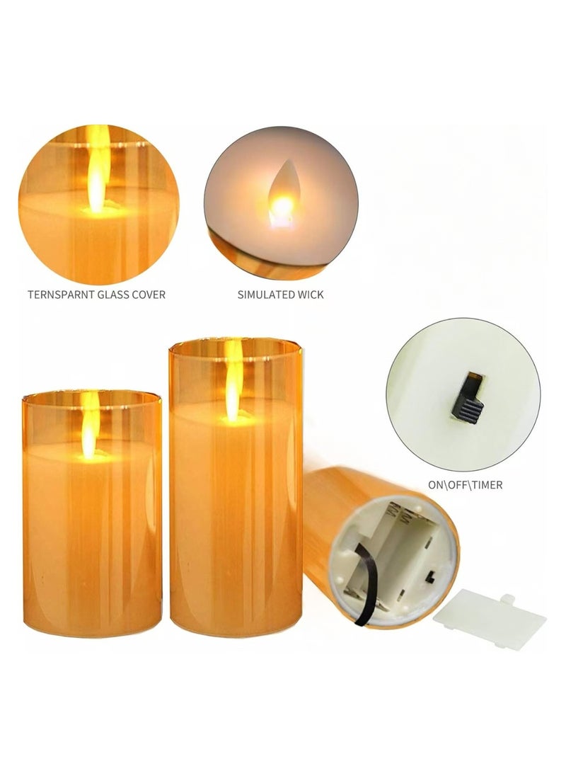 DELGREEN - 3-Piece LED Flameless Candle Set Gold Flameless Candles with Remote Control Cycling Timer, 10cm, 12.5cm, 15cm, - Image 1