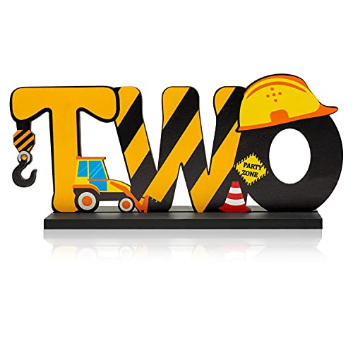 Haooryx Construction Truck Two Letter Sign Wooden Table Centerpiece for Boys Two Years Old Baby 2nd Birthday Party Decorations Construction Theme Party Supplies Baby Shower Decor Photo Props - Image 1