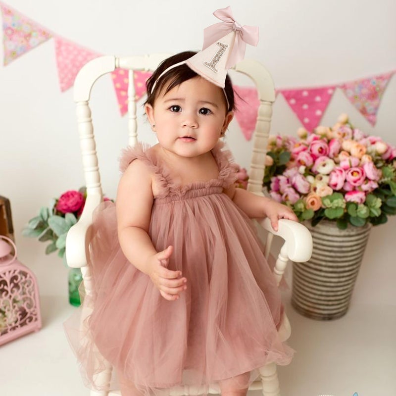 LINGANA Bow 1st Birthday Hat - Little Princess First Birthday Decorations, One Birthday Crown Outfit, Sweet Cake Smash Party Photo Props, My First Party Hat with Pink Bow - Image 5