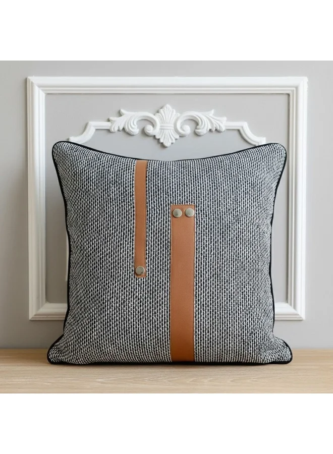 DANUBE HOME Patchwork Filled Cushion - Black 45x45 cm | Decorative Throw Pillow For Sofa | Soft Polyester Cushion | Stylish Home Decor Accent