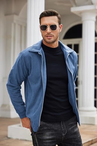 COOFANDY Mens Retro Corduroy Jacket Collared Zip Up Jacket Light Golf Fall Coat - Image 3