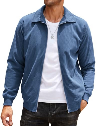 COOFANDY Mens Retro Corduroy Jacket Collared Zip Up Jacket Light Golf Fall Coat - Image 1