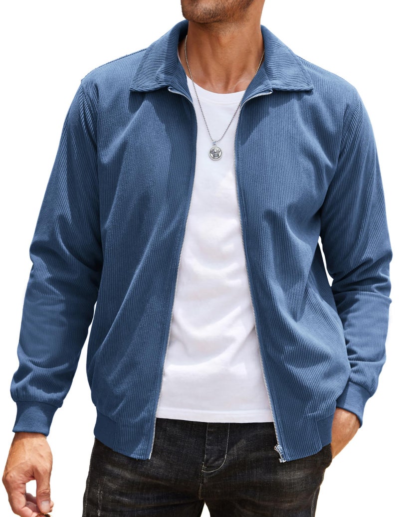 COOFANDY Mens Retro Corduroy Jacket Collared Zip Up Jacket Light Golf Fall Coat - Image 2