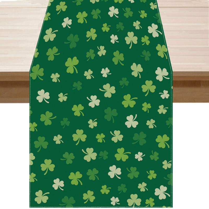 XCHI Green Shamrocks St. Patrick's Day Table Runner Table Decoration for Party Home Kitchen Dining Holiday Decor 13x72 Inch - Image 1