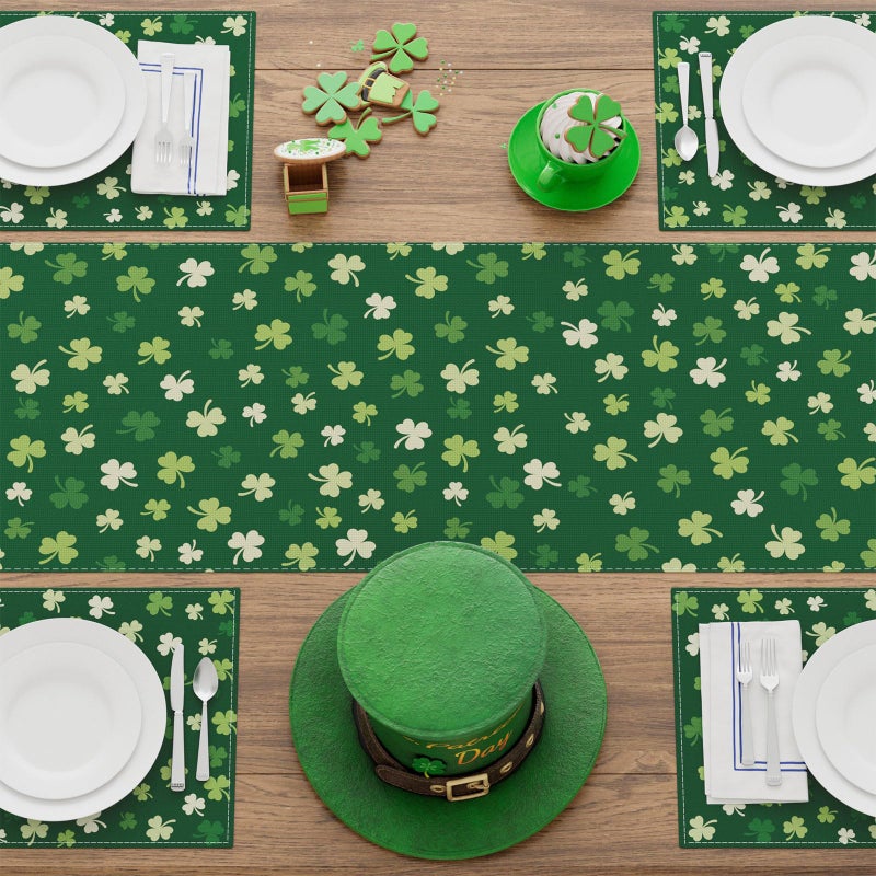 XCHI Green Shamrocks St. Patrick's Day Table Runner Table Decoration for Party Home Kitchen Dining Holiday Decor 13x72 Inch - Image 4