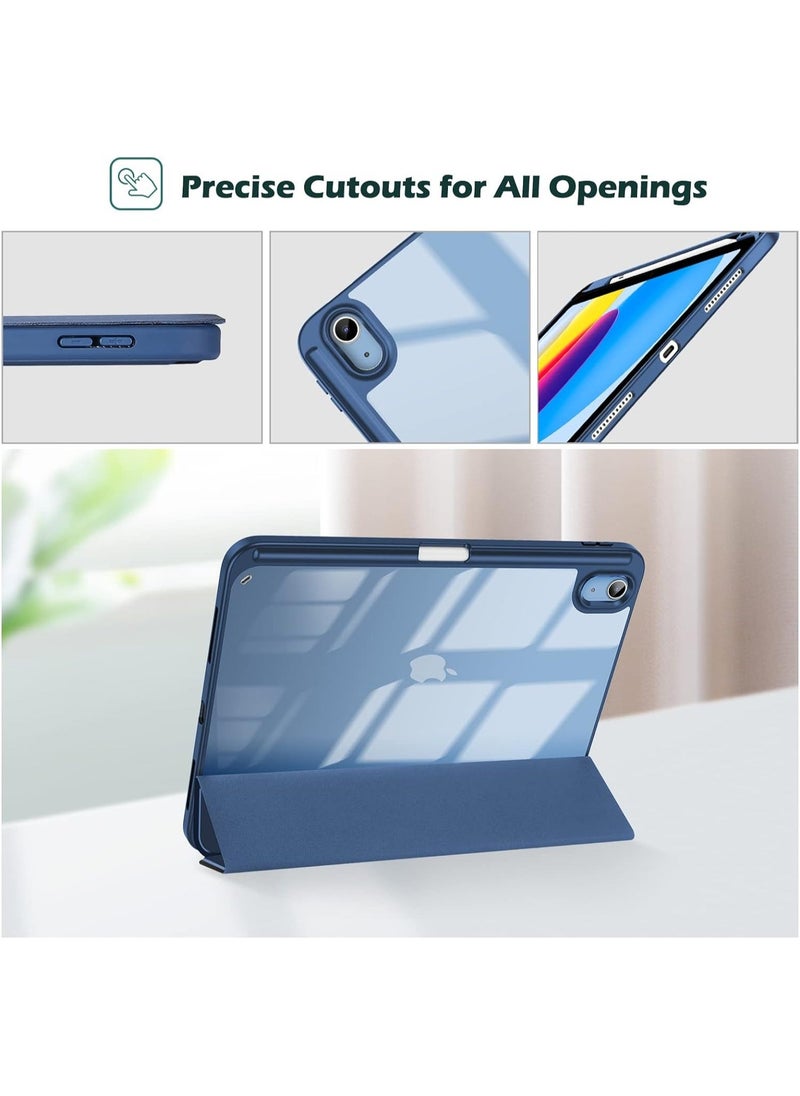 vesus iPad 10.9 Inch 10th Gen Case with Pencil Holder 2022 Clear Transparent Back Shell Trifold Protective cover Shockproof Cover for 2022 iPad 10th Gen A2696 A2757 A2777 Navy Blue - Image 4