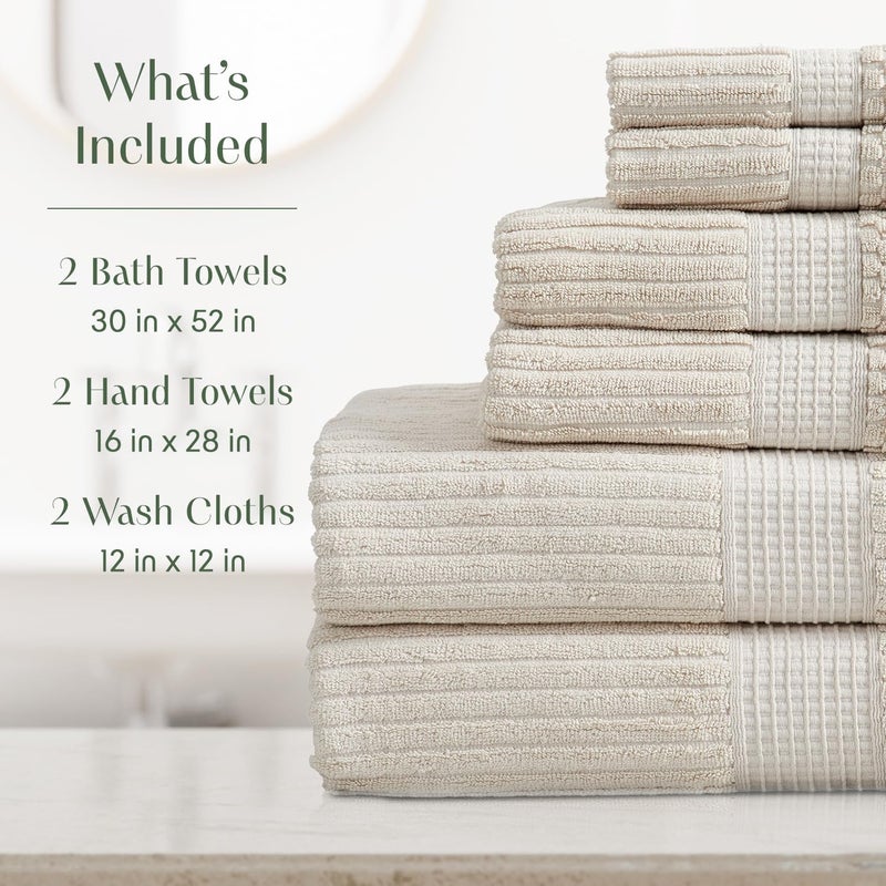 SPRING TREE 100% Cotton Bath Towel Set | 6 Piece Set | Absorbent & Quick-Dry Towels | Textured and Durable Cotton | Krista Collection - Beige - Image 2