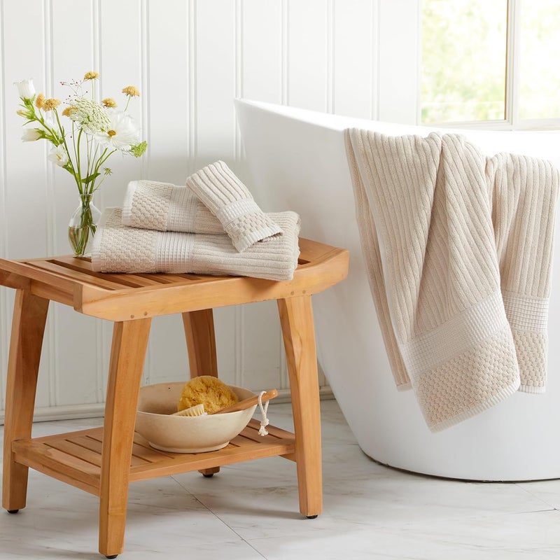 SPRING TREE 100% Cotton Bath Towel Set | 6 Piece Set | Absorbent & Quick-Dry Towels | Textured and Durable Cotton | Krista Collection - Beige - Image 5