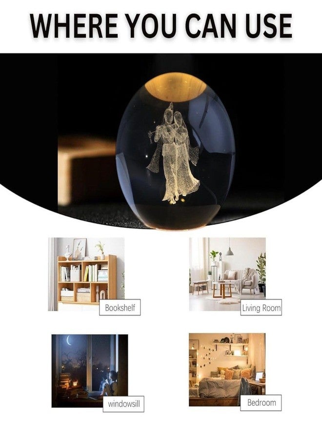 STARKENDY Wooden Base Night Light 3D Crystal Ball | Portable USB 3D Crystal Lamp | Wooden Table Lamp Desktop Ornaments Warm White Lighting (3D Radha Krishna) - Image 4