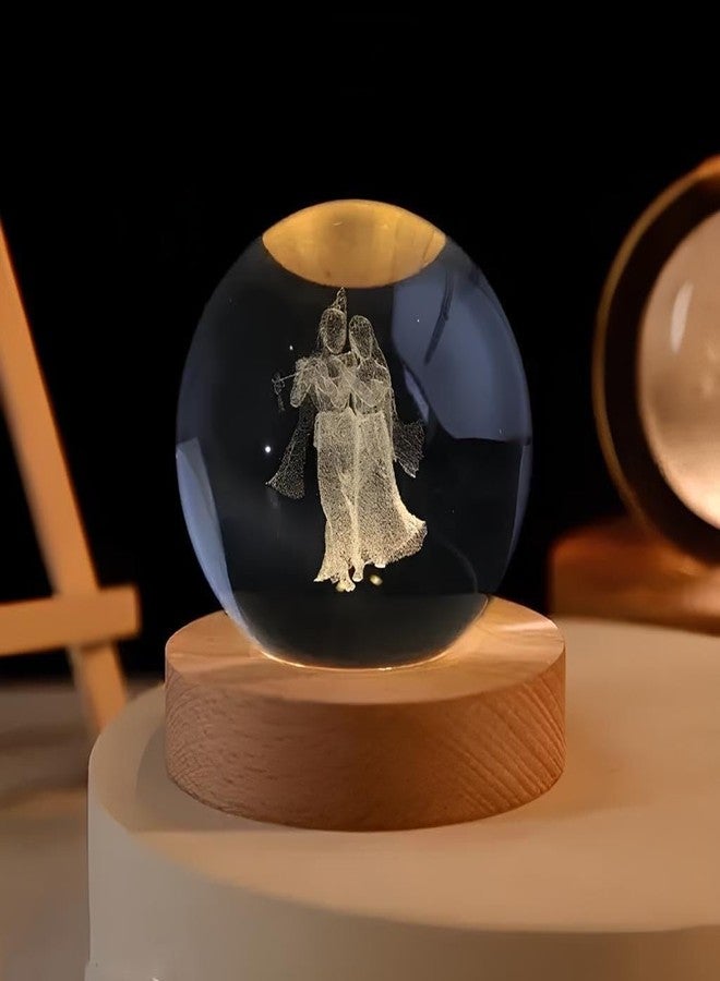 STARKENDY Wooden Base Night Light 3D Crystal Ball | Portable USB 3D Crystal Lamp | Wooden Table Lamp Desktop Ornaments Warm White Lighting (3D Radha Krishna) - Image 1