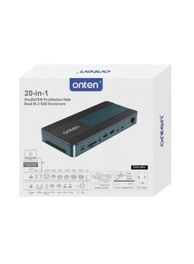 أونتن محطة إرساء ONTEN OTN-2501 USB-C متعددة الوظائف 20 في 1 مع حاوية أقراص SSD مزدوجة M.2 - Image 2