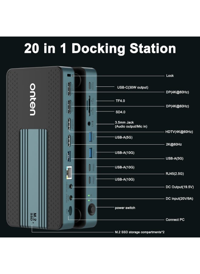 أونتن محطة إرساء ONTEN OTN-2501 USB-C متعددة الوظائف 20 في 1 مع حاوية أقراص SSD مزدوجة M.2 - Image 3