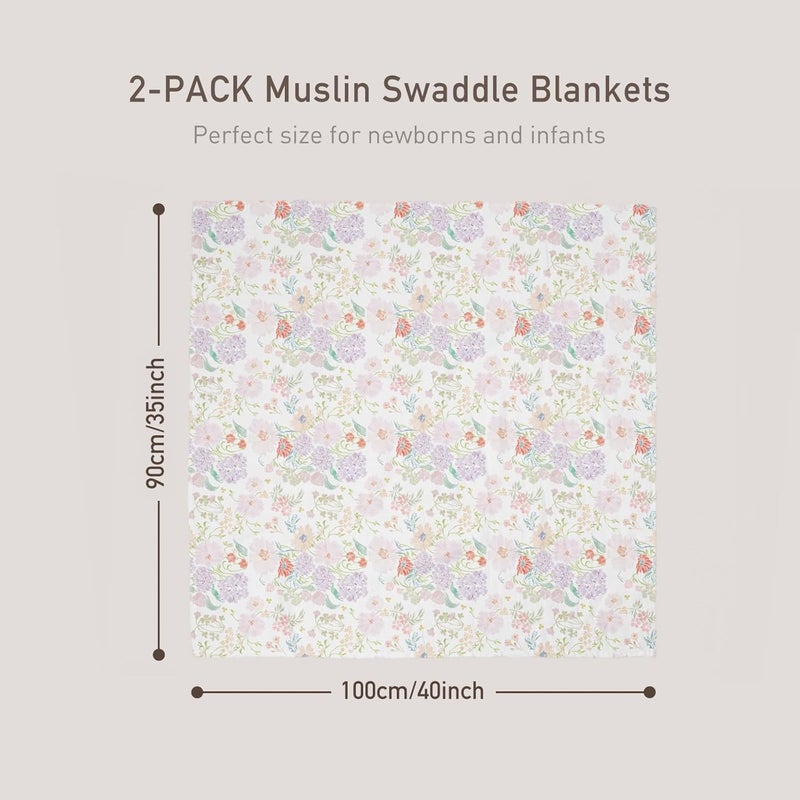 Muslin Swaddle Blankets 2-Pack - Floral Dream Design - Image 4