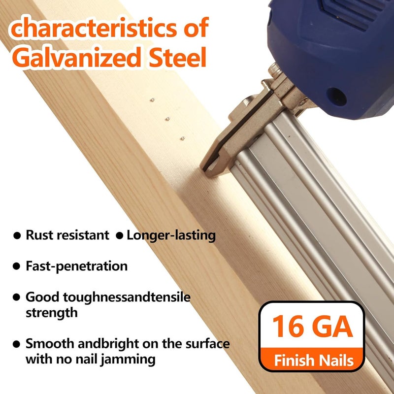 SITLDY Straight Finish Nails, 16 Gauge, 2000-Pack (1-1/2", 1-3/4", 2", 2-1/2", 500 Per Size), Galvanized, Assorted Size Project Pack, for Pneumatic, Electric 16GA Straight Finish Nailer - Image 5