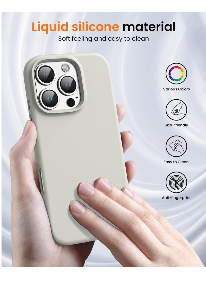 ELTRAZONE iPhone 16 Pro Max Soft Liquid Silicone Gel Case - Full Body Shockproof Protection with Matte Finish & Microfiber Lining (Stone) - Image 4
