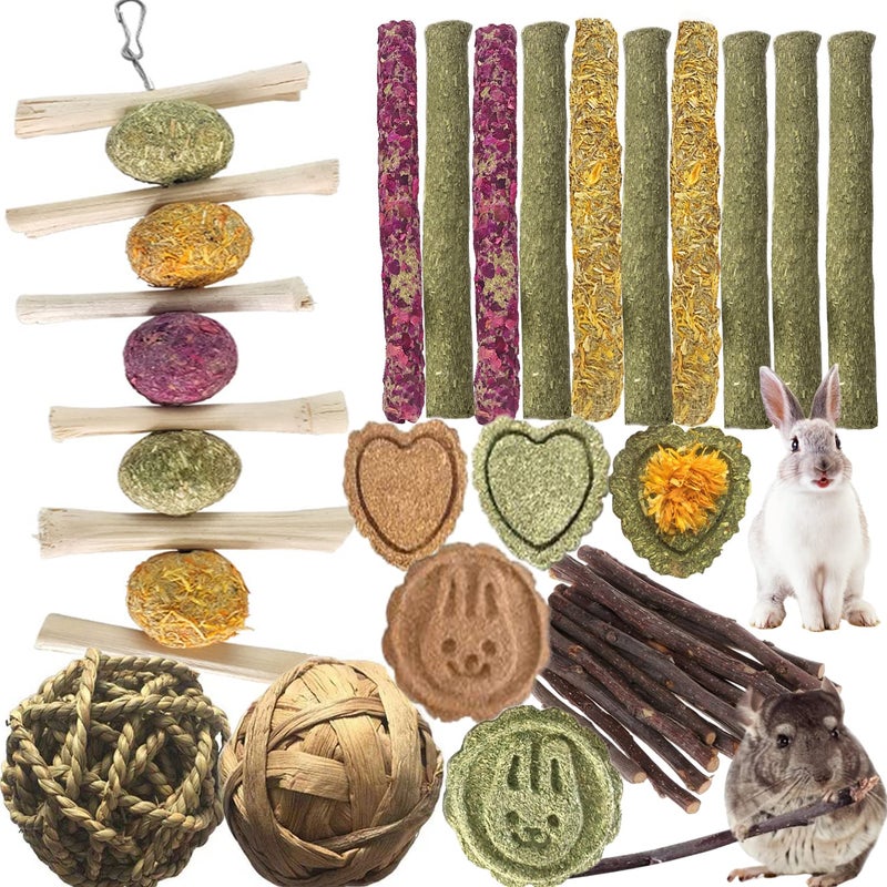 ANDES Bunny Guinea Pig Toys Rabbit Hamster Accessories Natural Timothy Biscuit Hay Sticks Apple Wood Sticks for Teeth Chinchilla Rat Molar Chews - Image 2