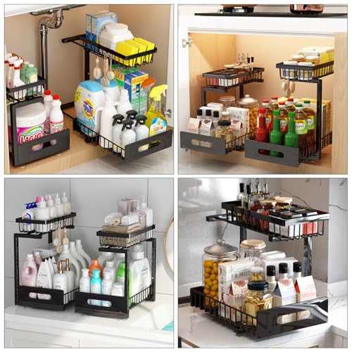 ADBIU Under Sink Organizer(10 Seconds Installation), 2 Packs 2 Tier Expandable Height (11" - 16") Bathroom Kitchen Organizers And Storage - Image 3