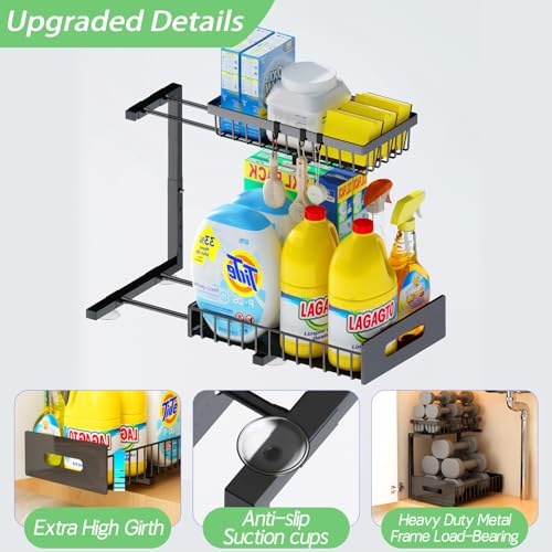 ADBIU Under Sink Organizer(10 Seconds Installation), 2 Packs 2 Tier Expandable Height (11" - 16") Bathroom Kitchen Organizers And Storage - Image 4