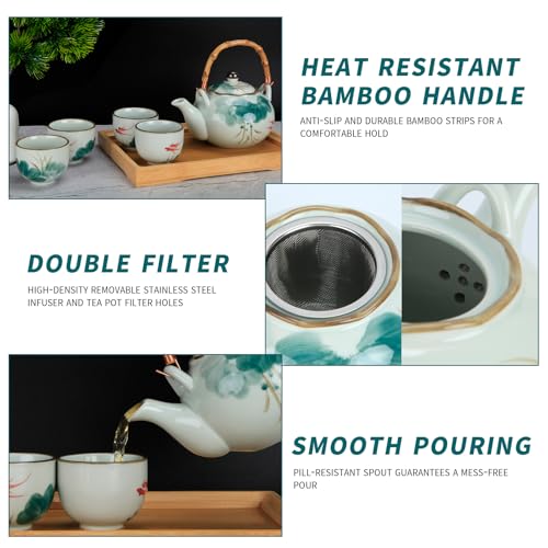 BEOZINZ Japanese Tea Set Porcelain Tea Set with Teapot and Tea Cup Set for 4, Green and White Tea Sets for Adults with Stainless Infuser and Bamboo Tray, Asian Tea Set for Tea Lovers/Women/Men (Lotus) - Image 3