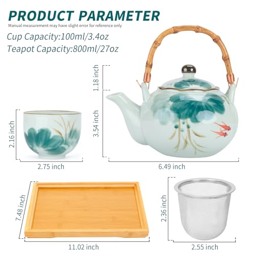 BEOZINZ Japanese Tea Set Porcelain Tea Set with Teapot and Tea Cup Set for 4, Green and White Tea Sets for Adults with Stainless Infuser and Bamboo Tray, Asian Tea Set for Tea Lovers/Women/Men (Lotus) - Image 4
