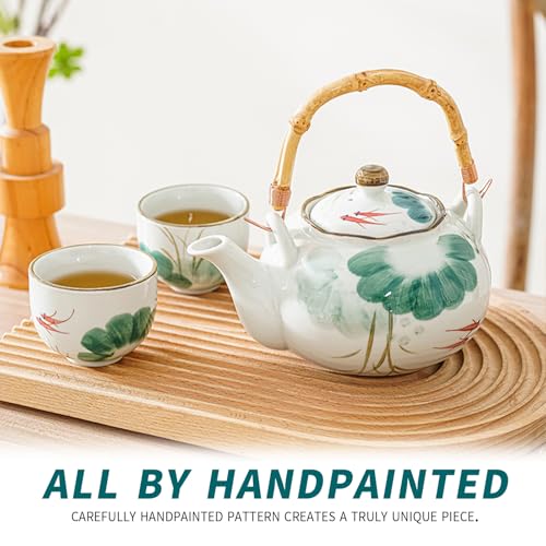 BEOZINZ Japanese Tea Set Porcelain Tea Set with Teapot and Tea Cup Set for 4, Green and White Tea Sets for Adults with Stainless Infuser and Bamboo Tray, Asian Tea Set for Tea Lovers/Women/Men (Lotus) - Image 5