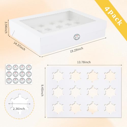CHENZEM 24 Count Cupcake Box 4 Pack Cupcake Containers with Windows and Inserts Disposable Cupcake Carriers for Muffins Treats PastriesMothers Day 19 x 14 x 39 Inches White 24Count 4Pcs - Image 3