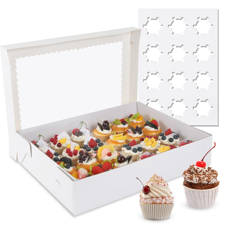 CHENZEM 24 Count Cupcake Box 4 Pack Cupcake Containers with Windows and Inserts Disposable Cupcake Carriers for Muffins Treats PastriesMothers Day 19 x 14 x 39 Inches White 24Count 4Pcs - Image 2