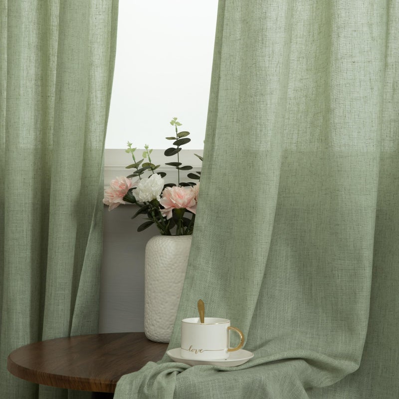 Pitalk Light Sage Linen Curtains 72 Inch Length for Bedroom 2 Panels Grommet Light Filter Linen Textured Semi Sheer Opaque Sage Green Curtains for Living Room Bay Window Cottage Farmhouse 6FT 6 FT Long 52x72 - Image 3