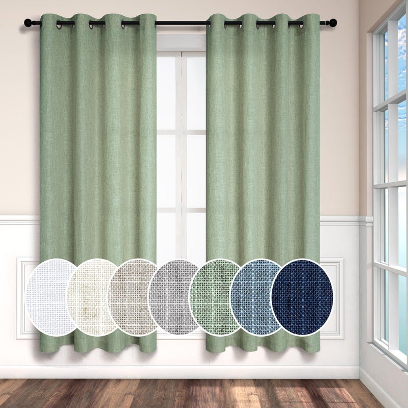Pitalk Light Sage Linen Curtains 72 Inch Length for Bedroom 2 Panels Grommet Light Filter Linen Textured Semi Sheer Opaque Sage Green Curtains for Living Room Bay Window Cottage Farmhouse 6FT 6 FT Long 52x72 - Image 1
