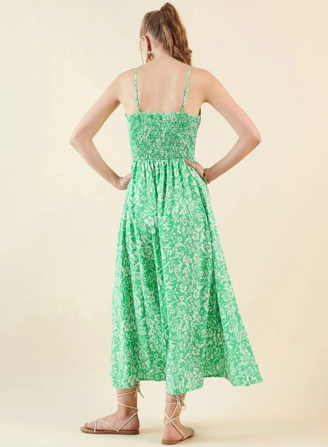 مرفوعة Women Flared Casual Floral Print Maxi Dress