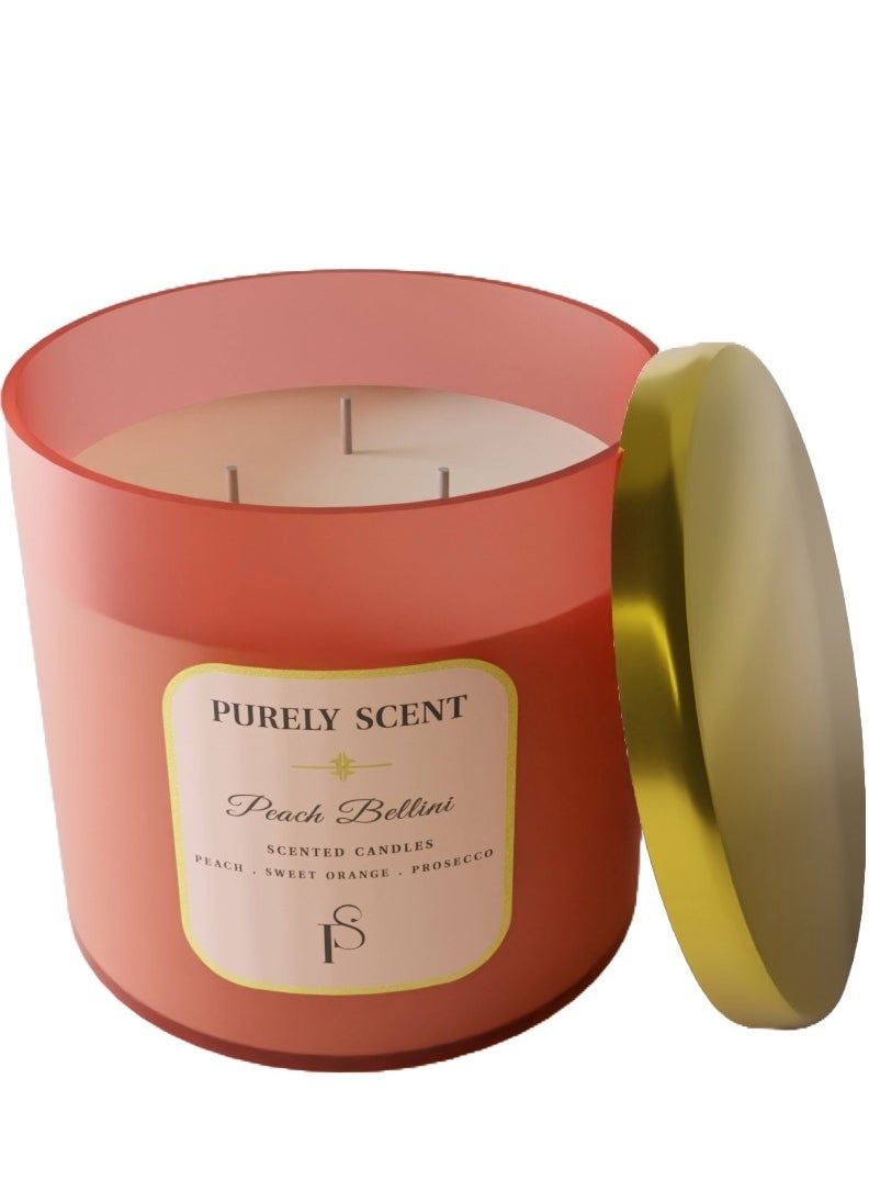 PURELY SCENT Peach Bellini Soy Wax Scented Candles, 100% Pure Soy Wax and Vegetable Wax, 92 Hours Burn Time, Fragrant Candles for Home, Office, Scented Candle for Aromatherapy, 14.1 Oz/400 Grams  - Image 1