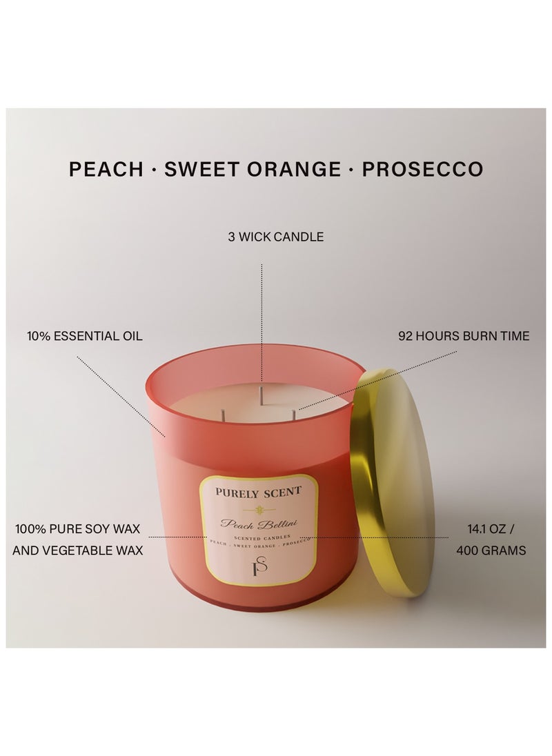 PURELY SCENT Peach Bellini Soy Wax Scented Candles, 100% Pure Soy Wax and Vegetable Wax, 92 Hours Burn Time, Fragrant Candles for Home, Office, Scented Candle for Aromatherapy, 14.1 Oz/400 Grams  - Image 2