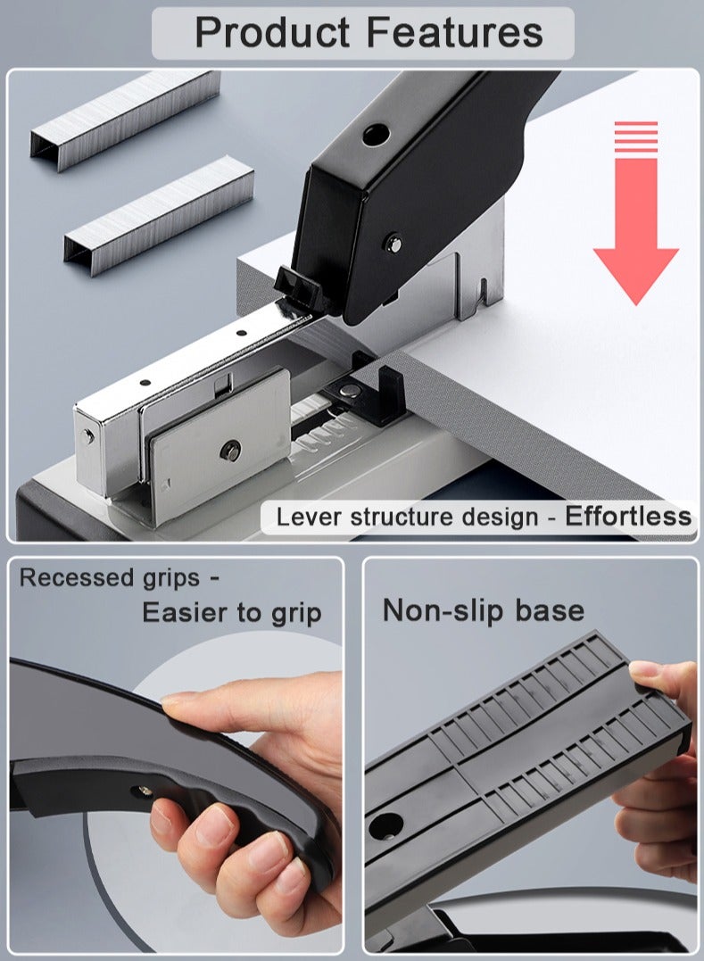 Generic Huachi Heavy Duty Stapler，Large size labor-saving stapler can staple 100 s once a time (Black/Grey)  - Image 2