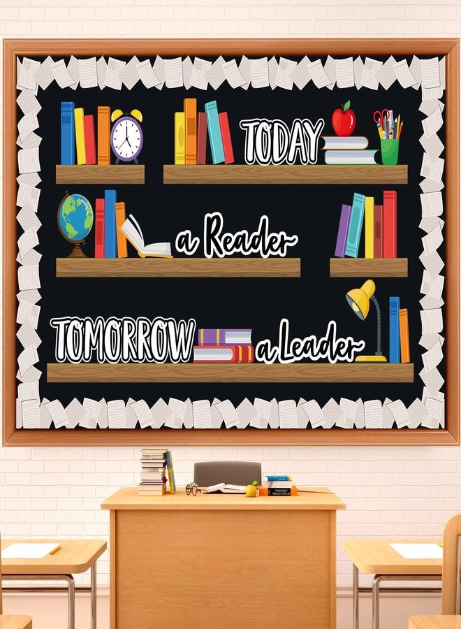 Qilery Bookshelf Bulletin Board Set Today a Reader Tomorrow a Leader Motivational Classroom Decor Reading Library Bulletin Board Set Inspirational Cutout for Back to School Classroom Decoration - Image 1