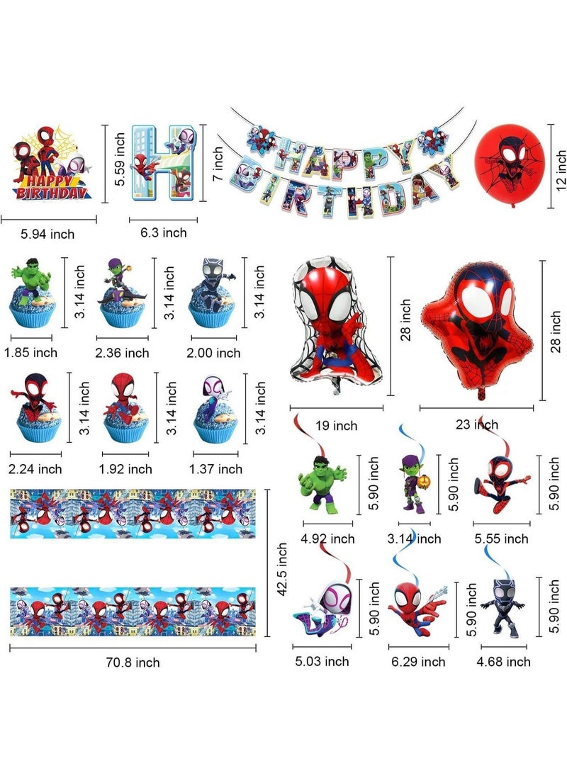 S-Quality Spidey and His Amazing Friends Theme Birthday Party Decoration Set – Banner, 18 Balloons, 25 Cupcake Toppers, 2 Foil Balloons, Table Cover & Ribbon - Image 2