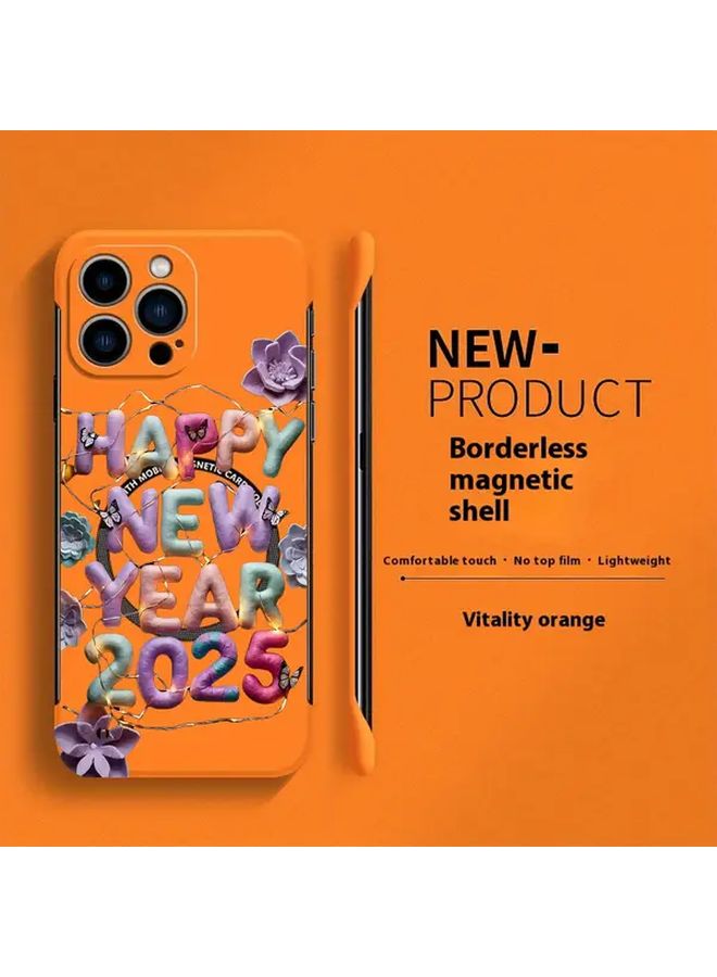 2025 New Year Phone Case With Magnetic Attraction Borderless Design Floral Pattern For Iphone 16 Plus Black Hard Case - Image 2