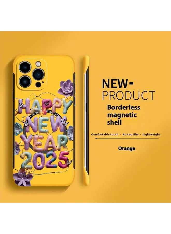 2025 New Year Phone Case With Magnetic Attraction Borderless Design Floral Pattern For Iphone 16 Plus Black Hard Case - Image 3