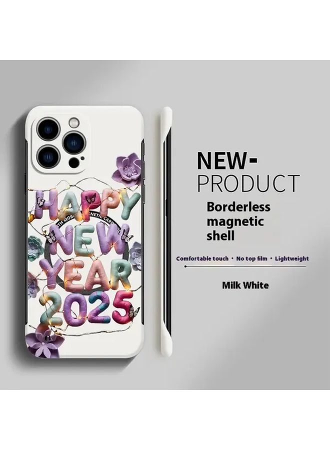 2025 New Year Phone Case With Magnetic Attraction Borderless Design Floral Pattern For Iphone 16 Plus Black Hard Case - Image 1