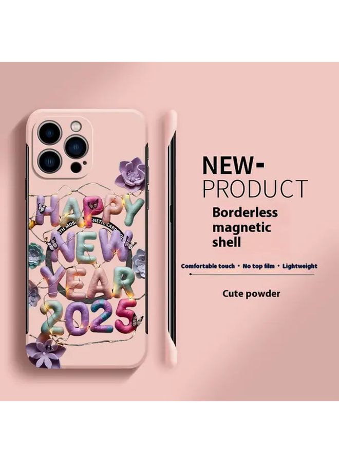 2025 New Year Phone Case With Magnetic Attraction Borderless Design Floral Pattern For Iphone 16 Plus Black Hard Case - Image 5