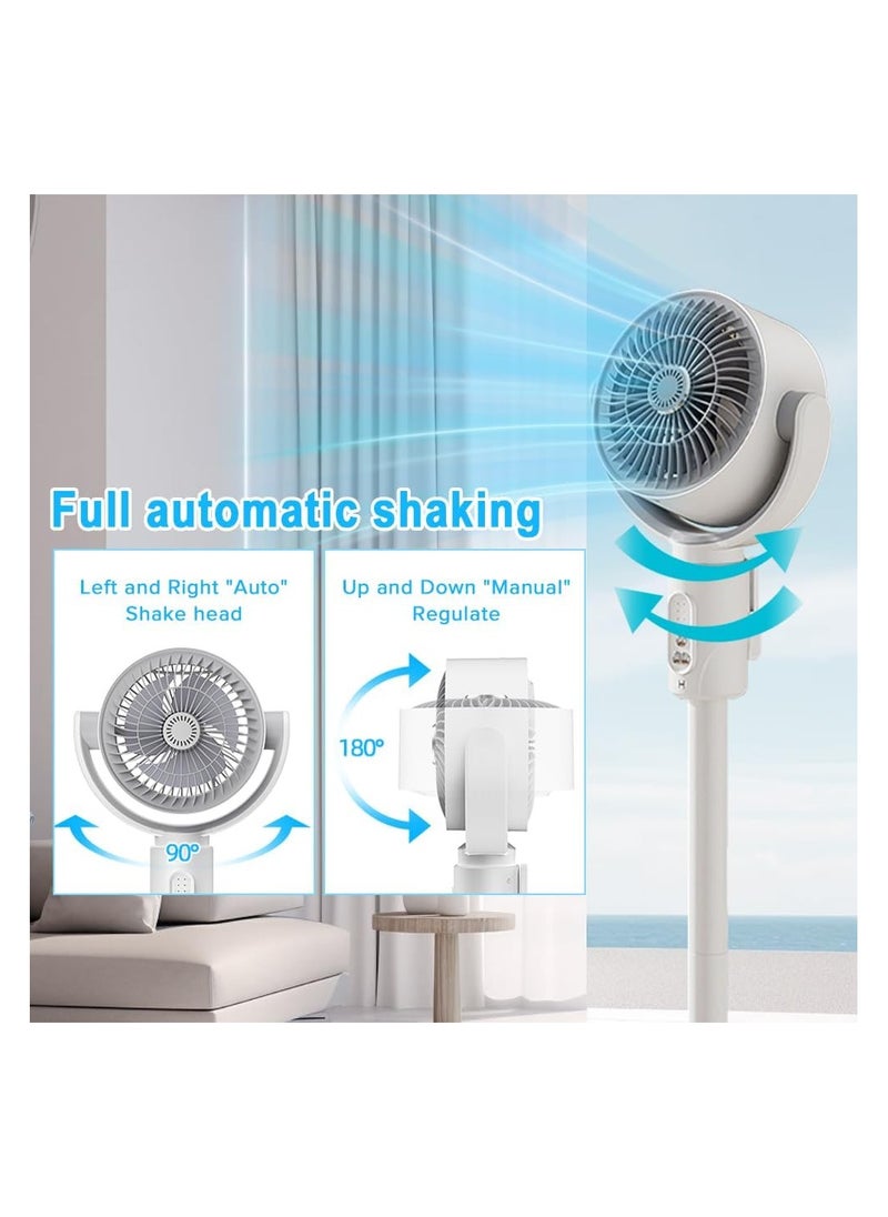 Generic - Pedestal Fan with Remote - Rechargeable 90°+360° Rotating Floor Fan with 5 Speeds, Super Quiet Air Circulator, 8-Hour Timer, Adjustable Height for Bedroom, Home, Office, Outdoors - Image 1