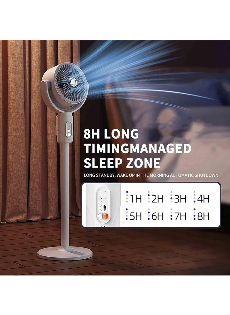 Generic - Pedestal Fan with Remote - Rechargeable 90°+360° Rotating Floor Fan with 5 Speeds, Super Quiet Air Circulator, 8-Hour Timer, Adjustable Height for Bedroom, Home, Office, Outdoors - Image 1