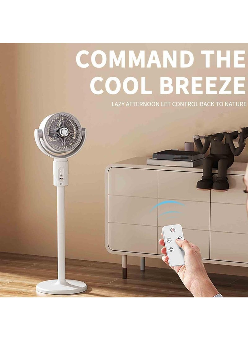 Generic - Pedestal Fan with Remote - Rechargeable 90°+360° Rotating Floor Fan with 5 Speeds, Super Quiet Air Circulator, 8-Hour Timer, Adjustable Height for Bedroom, Home, Office, Outdoors - Image 1
